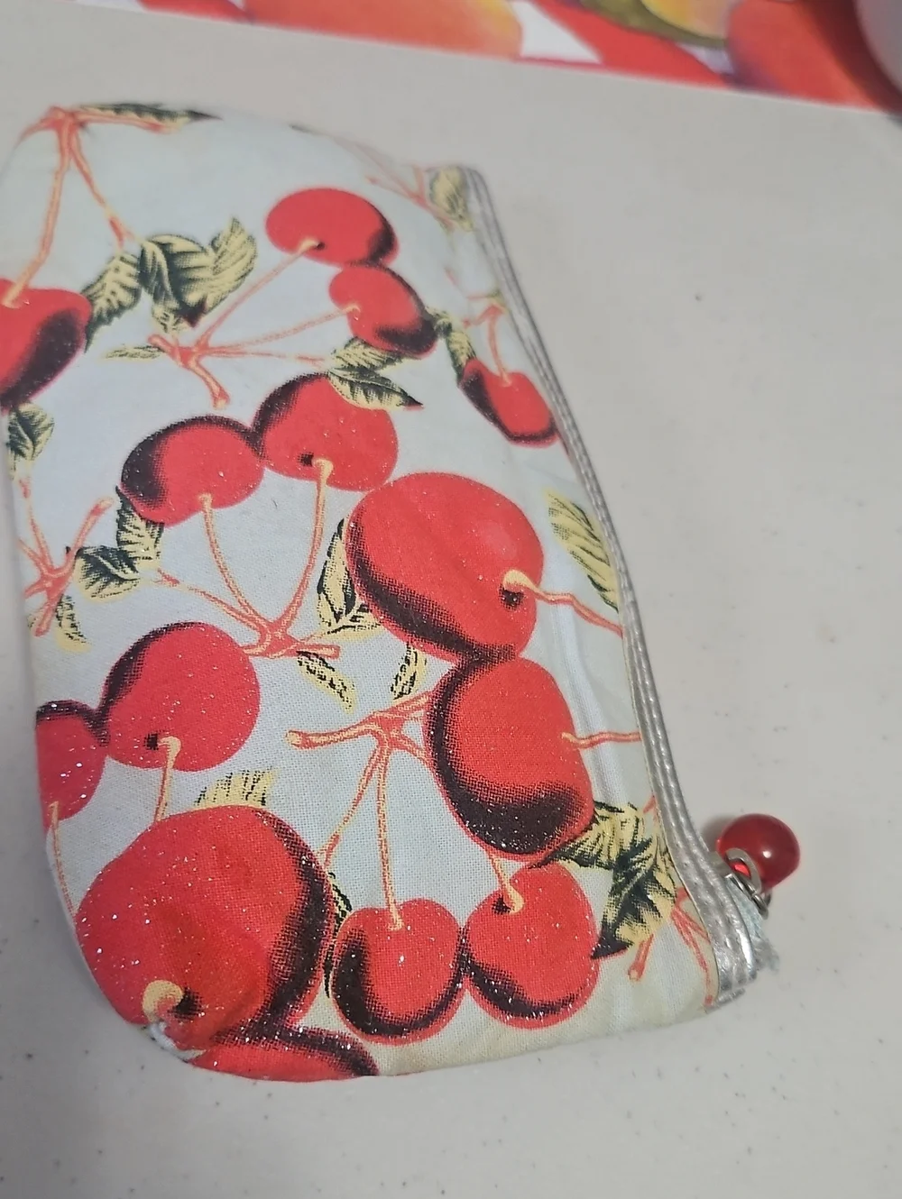 Worldwide Dreams LLC Cherry Makeup Bag Very Cute W Sparkles BALL CHERRY zipper